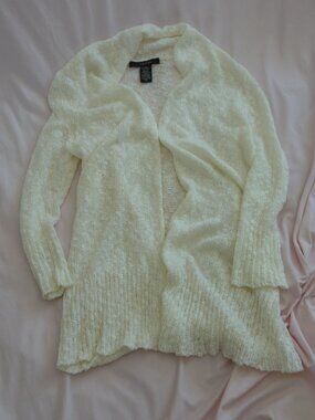 fever White Open Front Knit Cardigan Sweater Size M